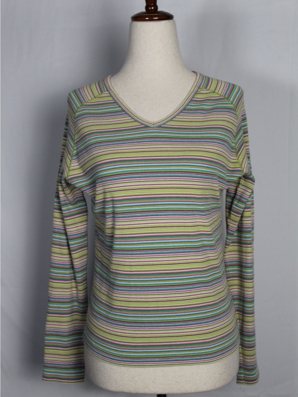 Vintage GAP Pastel Multi-Stripe V-Neck Long Sleeve Top